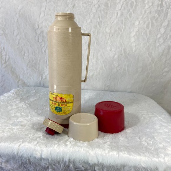 Vintage Genuine Vacuum Bottle Thermos 1960 Glass lined 1qrt Tan Red Model  #2402 - Picture 6 of 9